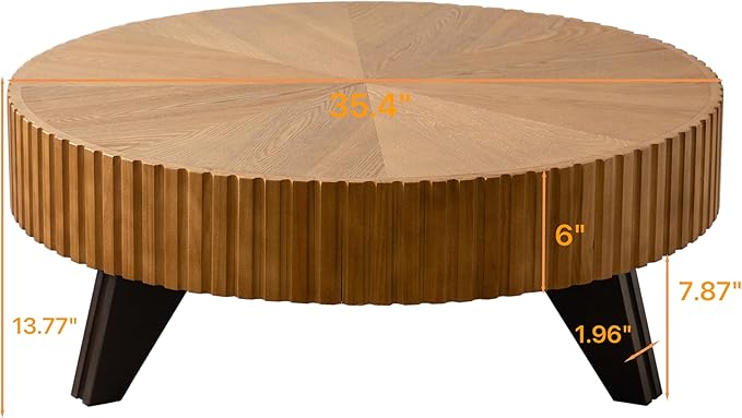 kevinplus 35.4'' Walnut Round Coffee Table Wood Modern Coffee Table for Living Room, Easy Assembly, Walnut