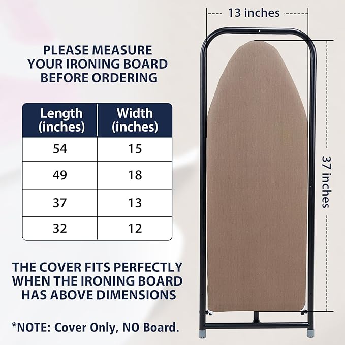 Seiritex Small Ironing Board Cover 13 x 37 inch, Fits Over The Door Ironing Board, Heat Reflective Thick Padding with Hook and Loop Fasteners, 3 Layers Iron Board Cover (Brown)