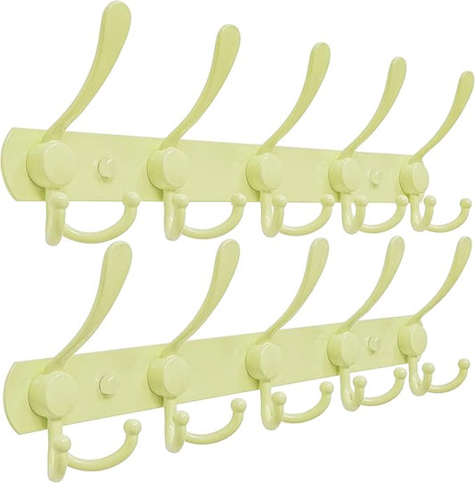 Dseap Coat Rack Wall Mounted - 5 Tri Hooks, Heavy Duty, Stainless Steel, Metal Coat Hook Rail for Coat Hat Towel Purse Robes Mudroom Bathroom Entryway (Yellow, Pack of 2)-NeatNest