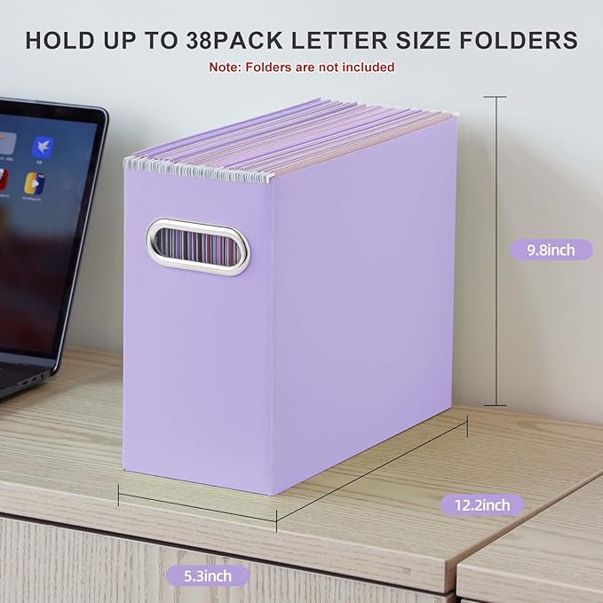 Oterri File Organizer, 6 Packs Small Storage Box, Cardboard File Folder Organizer, Collapsible File Box for Hanging File Folders Letter Size, Portable Filing Organizer with Handle (Purple)