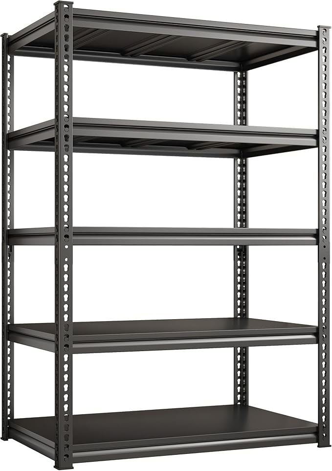 REIBII 72" H Garage Shelving Load 2500 LBS, Heavy Duty Storage Shelves, 5-Tier Adjustable Garage Shelves for Warehouse, Basement, 72" H x36 W x18 D, Black-NeatNest