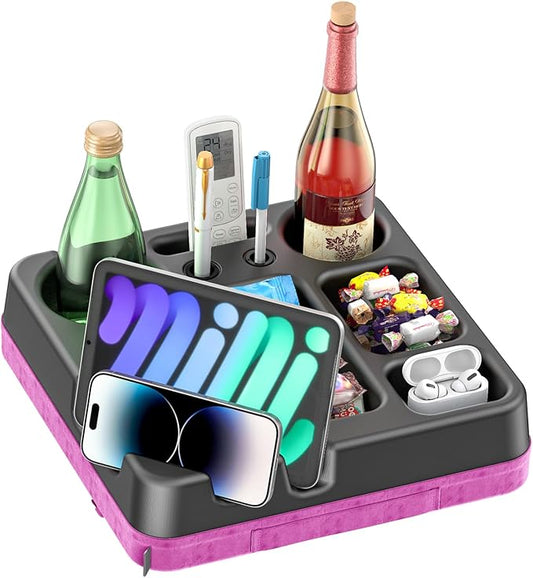 Couch Cup Holder Tray Couch Cup Holder Pillow Bed Tray Snack Sofa Bed Caddy Organizer Beach Sofa Drink Holder Anti-Spill Portable Snack Caddy Couch Remote Holder for Phone Pad Kindle Beverage Purple-NeatNest
