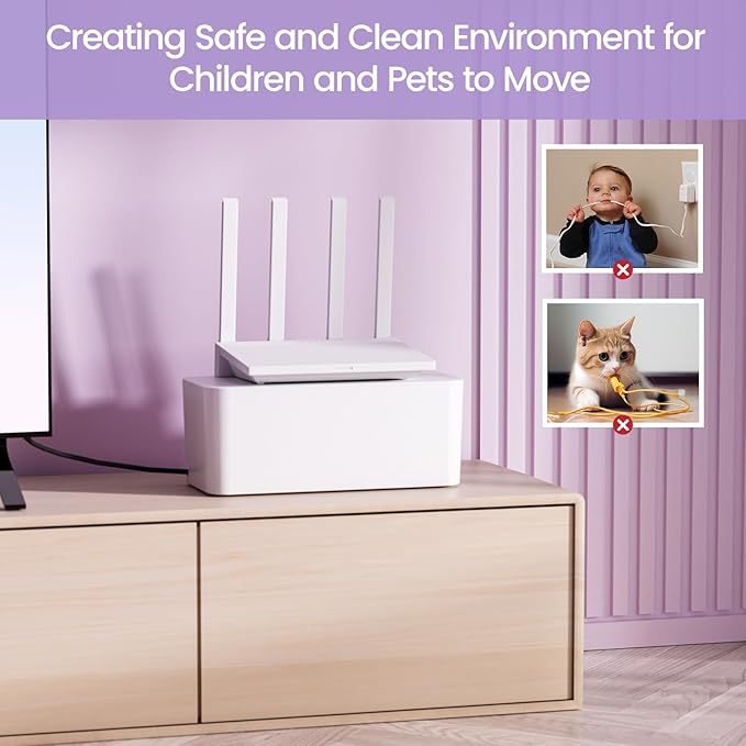 Delamu 2 Pack Cable Management Box, Stylish Cord Organizer for Desk, Pet & Child-Proof ABS Cords Hider Box, Under Desk Cable Box for Computer Router USB Hub & Power Strip, White