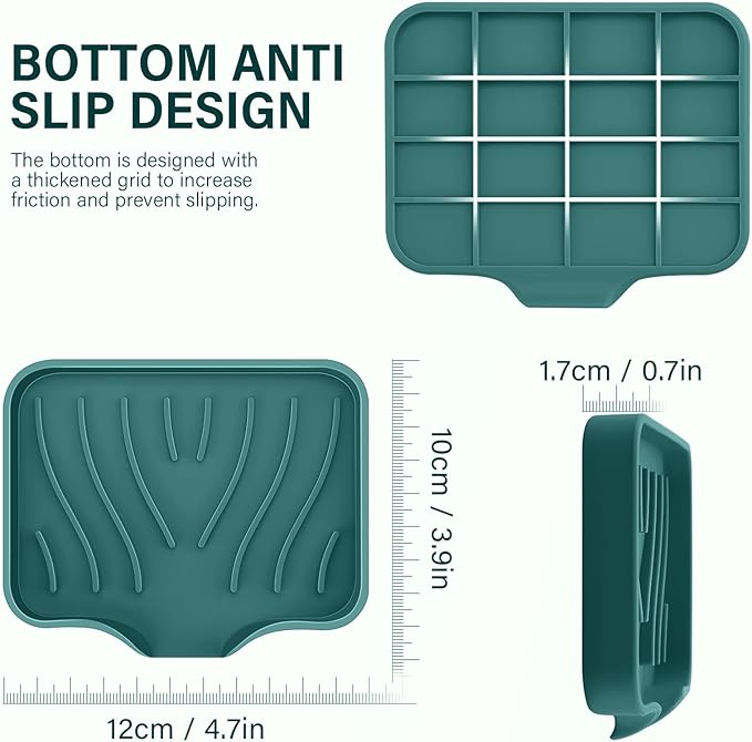 2PCS Self Draining Soap Holder,Spofit Silicone Soap Dish, Suitable for for Kitchen, Bathroom, Shower, Bath Tub,Soap Container (Green)-NeatNest