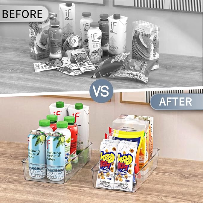 Clear Plastic Food Storage Organizer Bins,8 Pack Pantry Organizations and Storage Bins with Removable Dividers, Stackable Refrigerator Organizer Bins Fridge Organizers Kitchen Cabinet Organizers-NeatNest