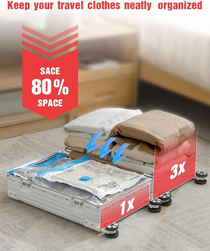 Travel Vacuum Storage Bags with Hand Pump, 16 Pack (4L+4M+4S+4XS) Vacuum Seal Bag Travel Essentials Space Saving Bags for Clothes, Luggage, Carry-on Suitcase, Backpack, Holiday Business Trip-NeatNest