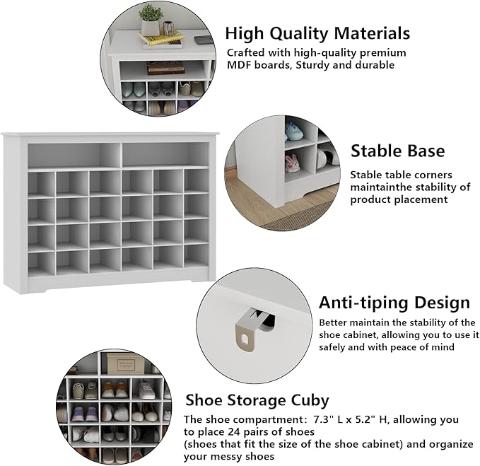 5-Tier Storage Cabinet for Entryway, Modern Shoe Rack with 26 Cubbies, Freestanding Shoe Organizer with 24 Pair Shoe Storage Cabinet for Hallway,Bedroom,Living Room(White-NeatNest