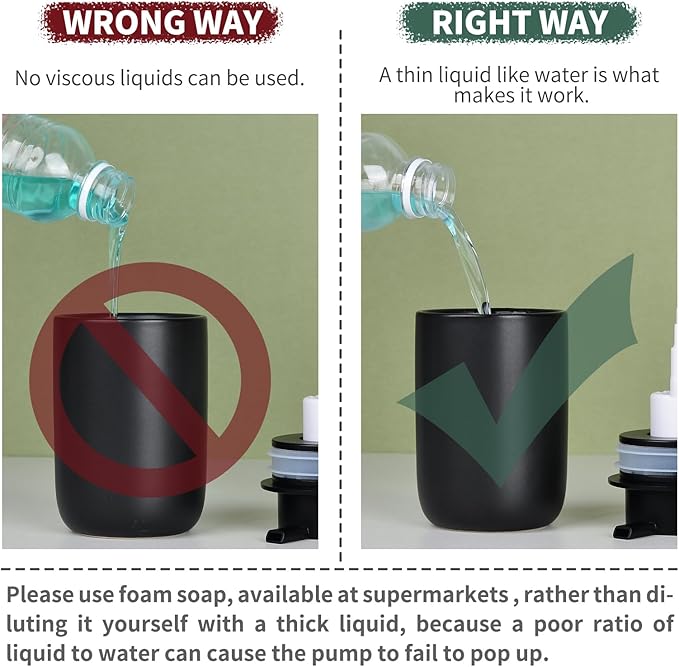 BosilunLife Foaming Soap Dispenser Set - Black Ceramic Foam Hand Dispenser 12oz Soap Dispenser Set with Rust Proof Pump, 4Pcs Clear Stickers for Kitchen, Bathroom - 2 Pack-NeatNest