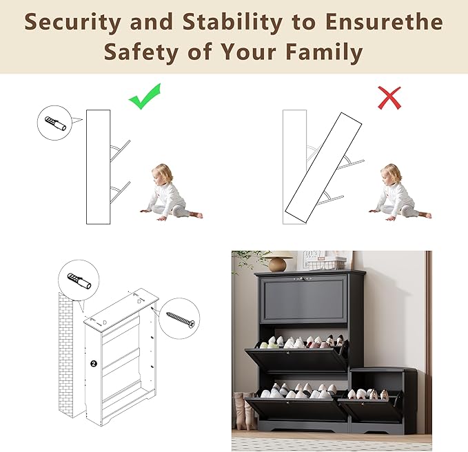 Entryway Shoe Cabinet with Bench, Hidden Storage and Adjustable Shelves, Wooden Shoe Rack and Organizer for Hallway, Mudroom, Closet, Small Apartment