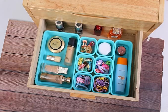 15 PCS Interlocking Desk Drawer Organizer Separator for Office,Bathroom,Kitchen,Makeup（Blue&Green）-NeatNest