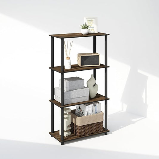 Furinno Turn-N-Tube 4-Tier Multipurpose Bookshelf, Bookcase, Columbia Walnut/Black-NeatNest