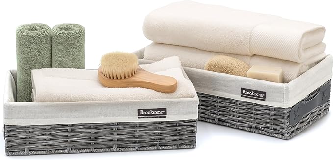 Brookstone Wicker Shelf Storage Basket Decorative Shelf Bin, bathroom organizers and storage, Boho Living Room Decor, Summer Storage 2025-2 Piece Set-NeatNest