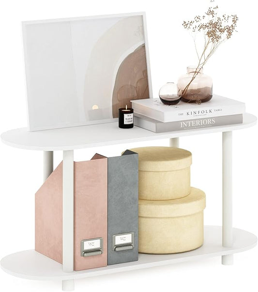 Furinno Turn-N-Tube No Tools Modern Oval Side Table, White/Virgin White-NeatNest