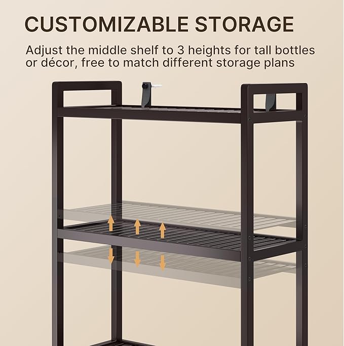 Gizoon Over The Toilet Storage, 3 Tier Bamboo Bathroom Organizer with Adjustable Shelf, Freestanding Above Toilet Stand, Bathroom Storage Shelf Rack