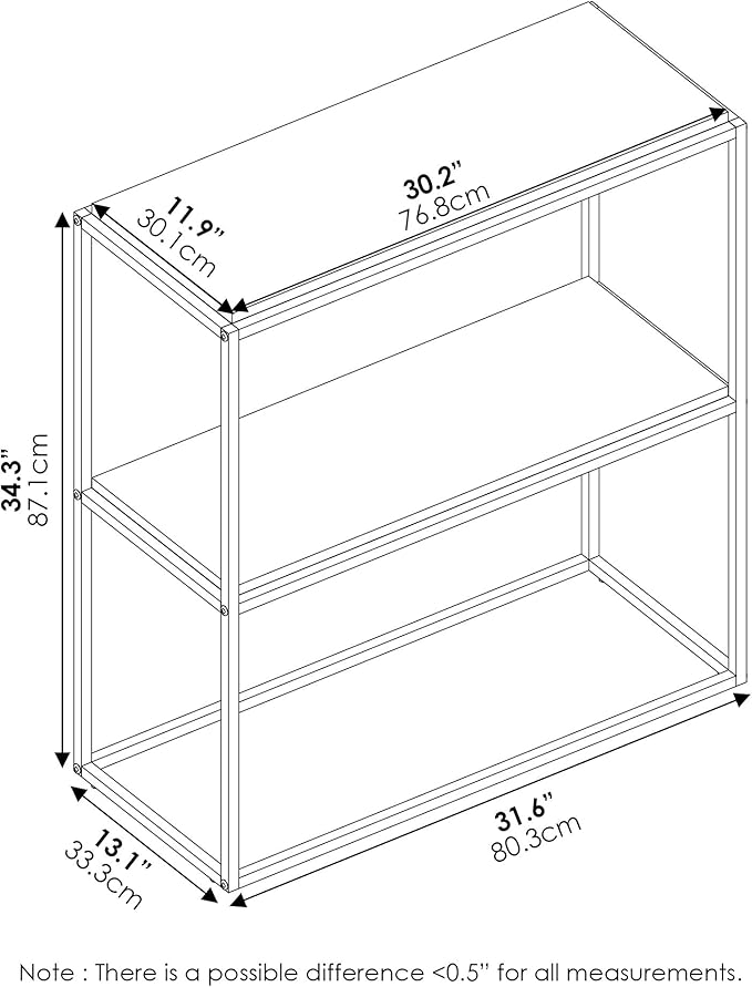 Furinno Moretti Modern Wide Stackable Metal Shelf, Columbia Walnut-NeatNest