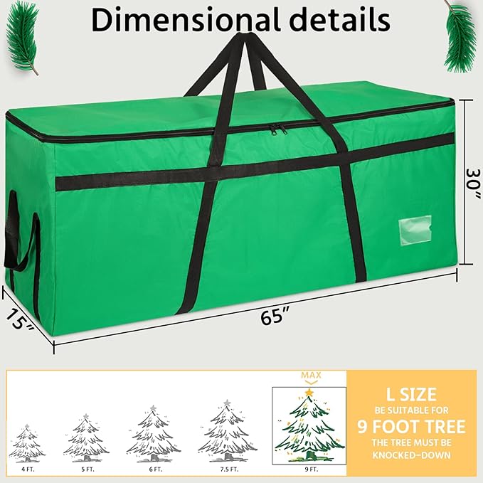 9 ft Christmas Tree Storage Bag, Heavy Duty Christmas Tree Bag with Reinforced Handles and Dual Zippers Wide Opening, Large Capacity fits for Artificial Christmas Tree (Green, 9 ft)-NeatNest