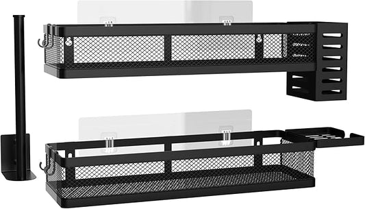 PUSDON Metal Wall Hanging Basket 2 Packs DIY Suitable for Multiple Scenes - Large Black Netting Set-NeatNest