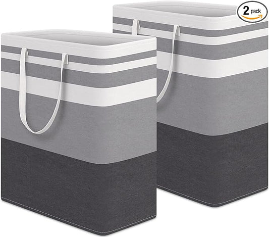HomeHacks Laundry Basket,100L Each Waterproof, Freestanding Laundry Hamper, Collapsible Tall Clothes Hamper with Extended Handles for Clothes Toys in The Dorm and Family, 2-Pack Gradient Grey-NeatNest
