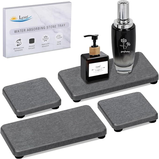 4PCS Water Absorbing Stone Tray for Sink, Fast Drying Stone Sink Tray, Water Absorbent Diatomite Trays, Stones Soap Diatomaceous Coaster, Stones Drying Trays for Bathroom Sinks and Kitchen Counter-NeatNest