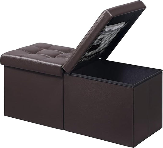 AmasSmile Footrest Ottoman Bench with Storage,34Inch Brown Leather Footstool, Coffee Table, Padded Seat, Storage Chest,Blanket Store with Flipping Lid for Livingroom and Bedroom