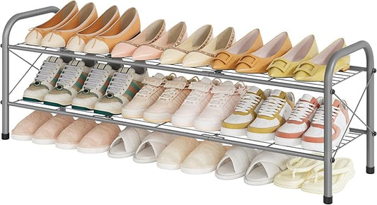 Hoctieon 2 Tier Shoe Rack for Closet, Durable Mesh Style Shoe Rack, Entryway Shoe Shelf, Shoe Storage Organizer for Hallway, Bedroom, Living Room, Wardrobe, Grey-NeatNest