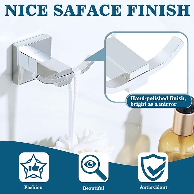 Alise Double Towel Hooks 2 Pack,Wall Mount Coat Hook Towel Robe Clothes Hanger for Bathroom Kitchen Garage Hotel Cabinet,SUS304 Stainless Steel Wall Hooks for Hanging Coat Hat Towel,Polished Chrome