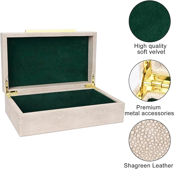 Ivory Shagreen box Faux Leather Decorative Boxes,Keepsake And Memory Storage Decorative Boxes with Lids for Modern Home Decor Jewelry Box Organizer-NeatNest