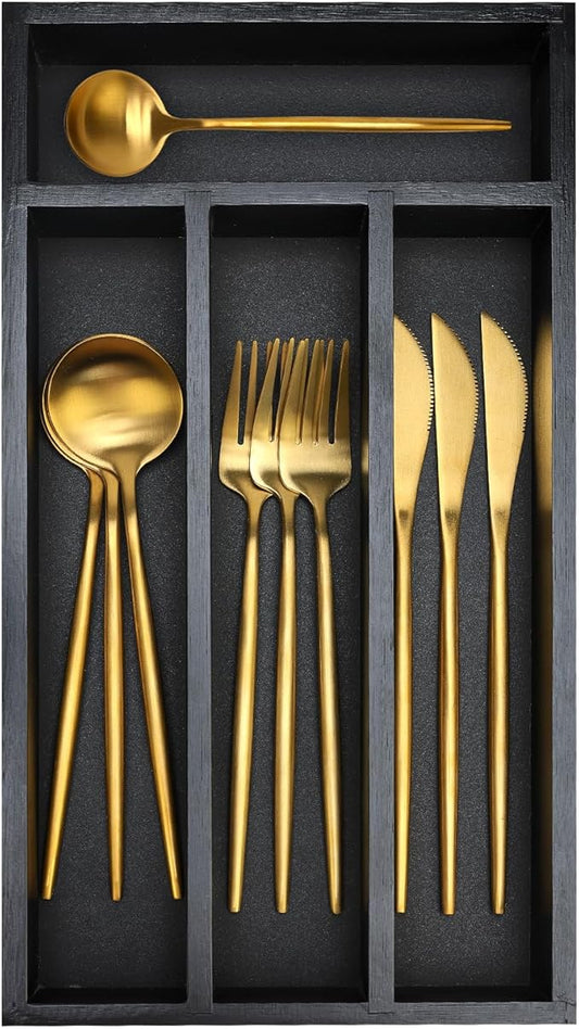 Ayiaren Small Wooden Silverware Organizer Tray Narrow Kitchen Drawer Dividers Utensil Organizers and Storage Black Cutlery Trays Spoon Flatware Organizer for Drawer Bamboo Cutlery Utensil Holder Tray-NeatNest