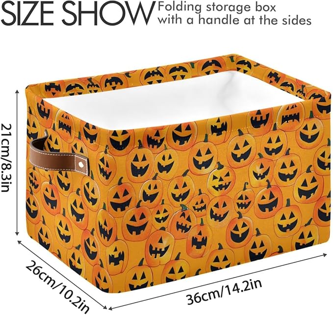 Halloween Seamless Storage Basket,Yellow Pumpkin Large Storage Bin Fabric Collapsible Organizer Bag with Handles 15x11x9.5 inch-NeatNest