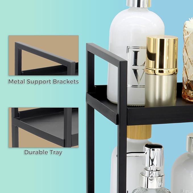 2-Tier Countertop Organizer for Bathroom – Cosmetic Organizer Rack and Storage Shelf for Bedrooms, Offices, Kitchen Counters, and Under Sinks (Black)-NeatNest