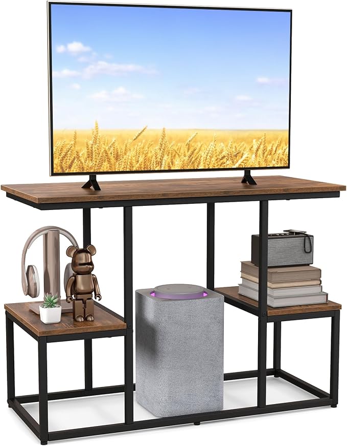 Giantex TV Stand for 50-Inches TVs - Industrial Sofa Table with Open Storage Shelves, 2-Tier Display Rack, Entertainment Center for Living Room, Bedroom, Entryway, Console Table, Rustic Brown-NeatNest