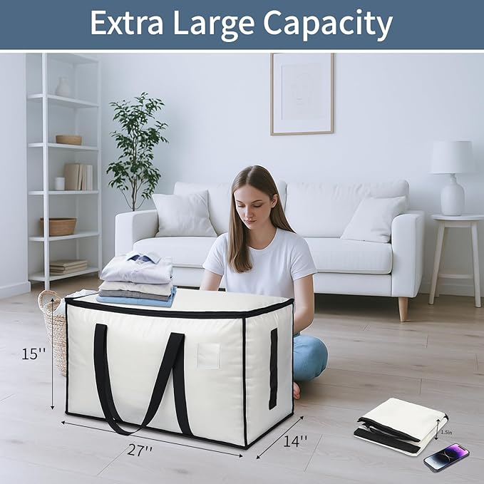 Extra Large Heavy Duty Moving Bags - Waterproof Storage Totes with Reinforced Handles & Zippers, Foldable for College Dorm Essentials, Clothes Storage & Travel (4-Pack Clear)