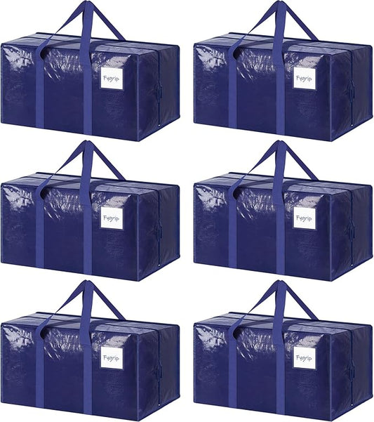 6 Pack Extra Heavy Duty Large Moving Bags with Strong Zipper & Comfortable Handles, Sturdy & Durable Clothes Storage Bags Totes Bins, Blue Packing Moving Boxes for College Supplies, Dark Blue-NeatNest