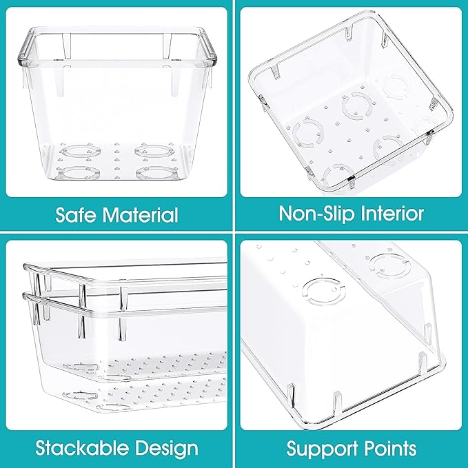 28 PCS Clear Plastic Drawer Organizers Set, 4 Size Desk Drawer Organizer Trays for Makeup, Jewelry, Kitchen Utensils, Gadgets and Office Accessories-NeatNest