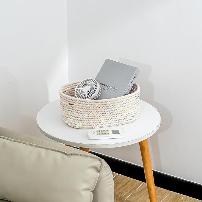 CubesLand Small Woven Baskets,Cute Baskets or Shelf Set 2,Cube Organizer Basket Bin,Soft Toys Storage Basket,Baby Nursery Basket Bin,Home Decor 12"D x 8"W x 5"H Rainbow Stitches-NeatNest