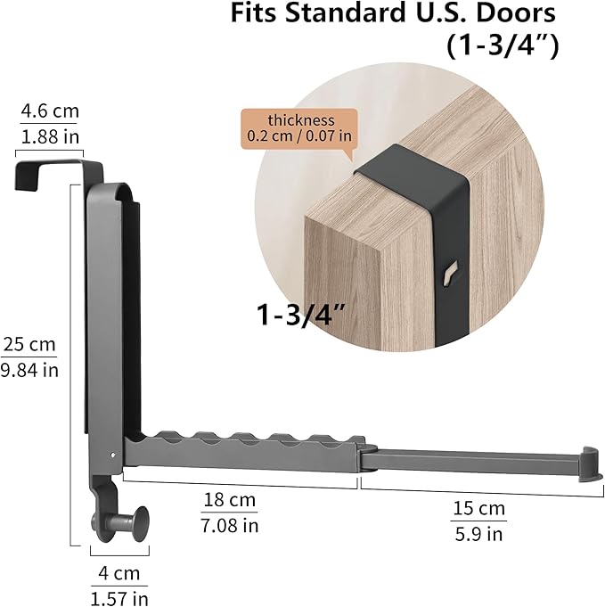Over The Door Hooks Hanger Fit Door up to 1 3/4" Optimal 2pc,Over The Door Hanger with Retractable Rod,Foldable Over The Door Drying Rack for Laundry Bathroom Bedroom (Space Grey, 2 Pack)
