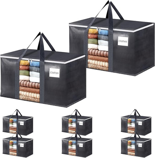 HomeHacks 8 Pack Extra Large Moving Bags with Visual PVC Window & Zippers, Storage Totes with Reinforced Handles, Heavy Duty Storage Bags for Packing, Moving, Storage (76L,Grey)