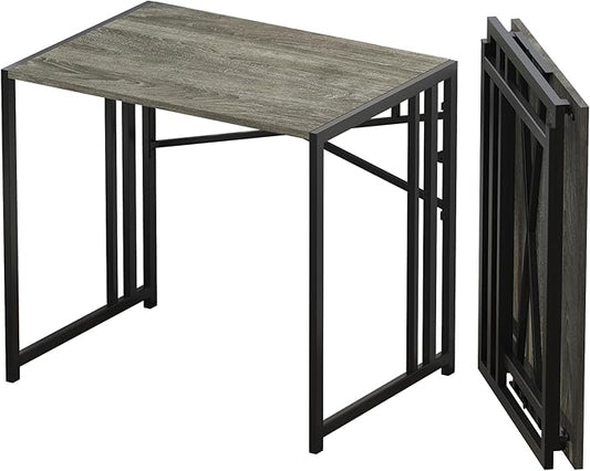 32 inch Small Folding Desk, Writing Gaming Computer Camping Desk for Small Spaces, No Assembly Required Home Office Desk, Black Oak-NeatNest