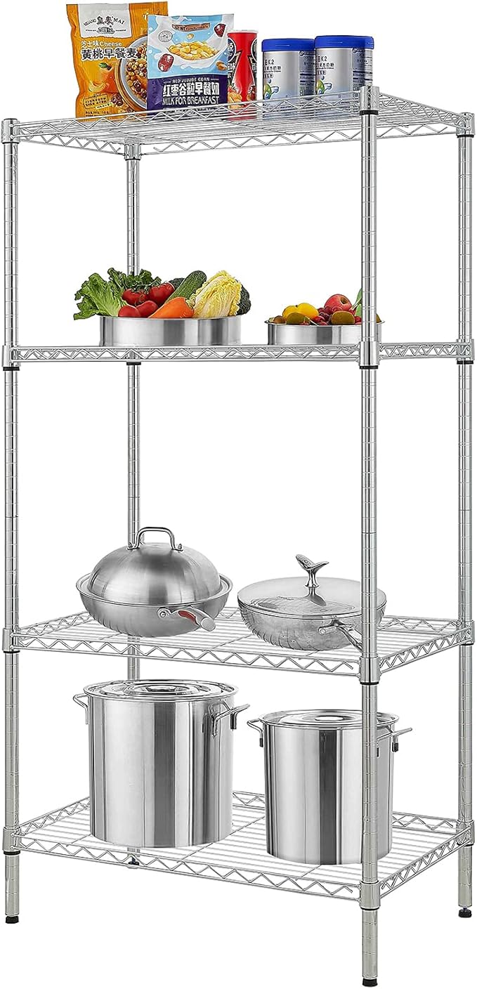4 Tier Adjustable Storage Shelf Metal Storage Rack Wire Shelving Unit Storage Shelves Metal for Pantry Closet Kitchen Laundry