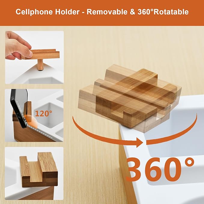 Couch Cup Holder with Bamboo Tray and Anti-Spill Silicone Liner for TV Watching Snack Trays with Cup and Remote Holder (White)-NeatNest