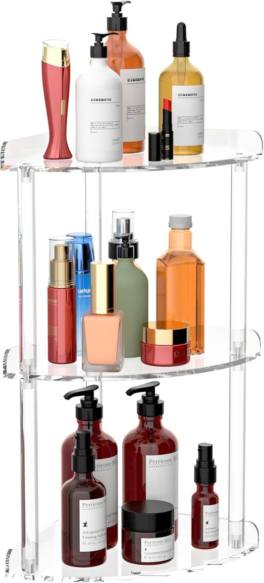 3 Tier Countertop Corner Organizer Shelf 7x7x15.7 Inch, Countertop Acrylic Bathroom Corner Shelf, Clear Vanity Storage Organizer for Cosmetics, Toiletries-NeatNest