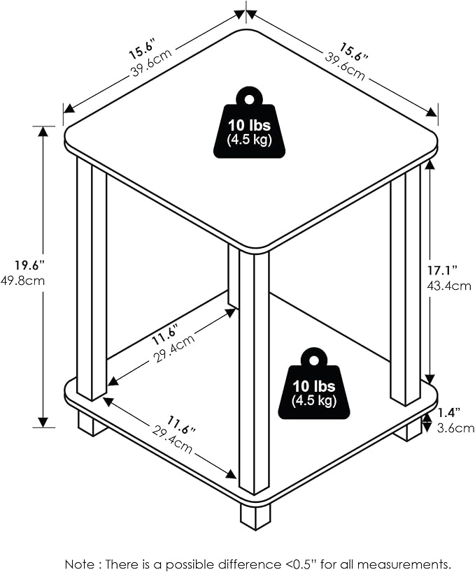 Furinno Simplistic End Table, Set of Two, White/White-NeatNest