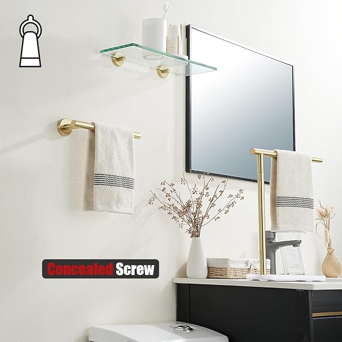 JQK Hand Towel Bar Gold, 10 Inch Thicken 0.8mm 304 Stainless Steel Bathroom Hand Towel Holder, 9 Inch Useable Length Wall Mount, Brushed Gold, THH110L9-BG