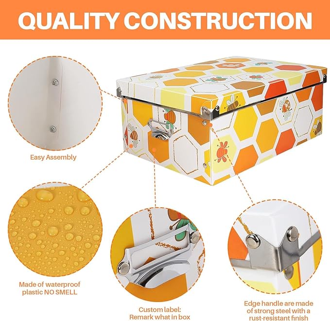 XUCHUN Plastic Decorative Storage Plastic Box with Lids for Closet,Foldable Storage Bins, 3 Pack/Set-NeatNest