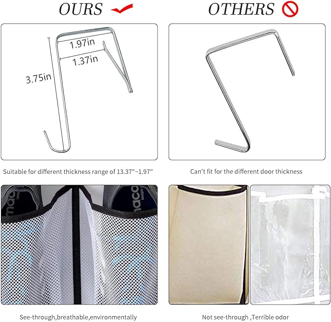 KEEPJOY Over The Door Shoe Organizer 2 Pack,Mesh Pockets Hanging Shoe Rack Over The Door,Shoe Storage Closet with 4 Hooks,Washable and Breathable Fabic,Large Size 57.5×12.6inch(Grey)-NeatNest