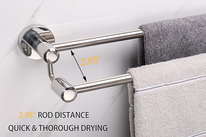 TocTen Double Bath Towel Bar - Thicken SUS304 Stainless Steel Towel Rack for Bathroom, Bathroom Accessories Double Towel Rod Heavy Duty Wall Mounted Towel Holder (Chrome, 30IN)