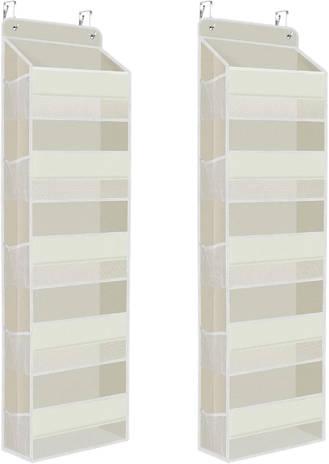 2 Pack Over The Door Organizer, Hanging Storage Organizer with Clear Window, 40lb Ultra Sturdy Large Capacity Room Organizer for Pantry Laundry Bathroom Nursery Closet (Beige)-NeatNest
