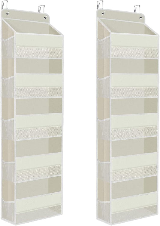 2 Pack Over The Door Organizer, Hanging Storage Organizer with Clear Window, 40lb Ultra Sturdy Large Capacity Room Organizer for Pantry Laundry Bathroom Nursery Closet (Beige)-NeatNest