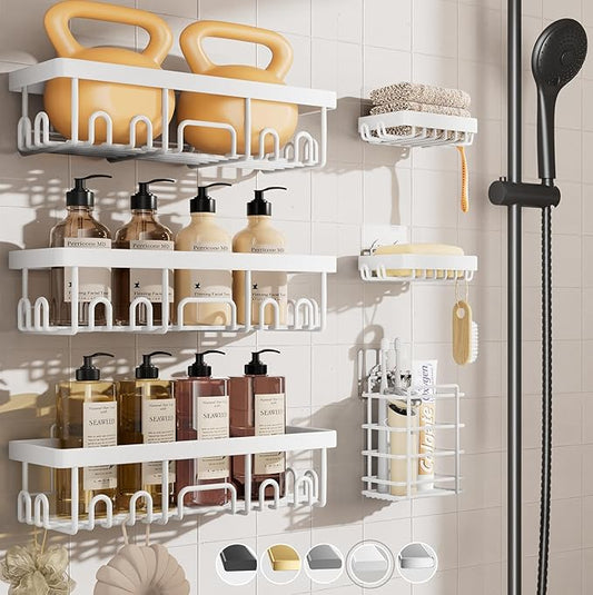 Veken 6-Pack Rustproof Waterproof Shower Caddy, Adhesive Shelves Rack with Soap Holder, Large Bathroom & Washroom Organizer, No Drilling Wall-Mounted Kitchen & Home Decor, Ideal for Bathtub Storage-NeatNest