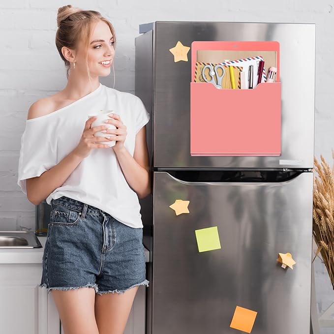 Fuutreo 6 Pcs Magnetic Wall File Organizer Magnetic Wall File Holder Refrigerator Magazine Holder for Mail Letters Paper(Light Vintage,10 x 13 Inch,Vertical)